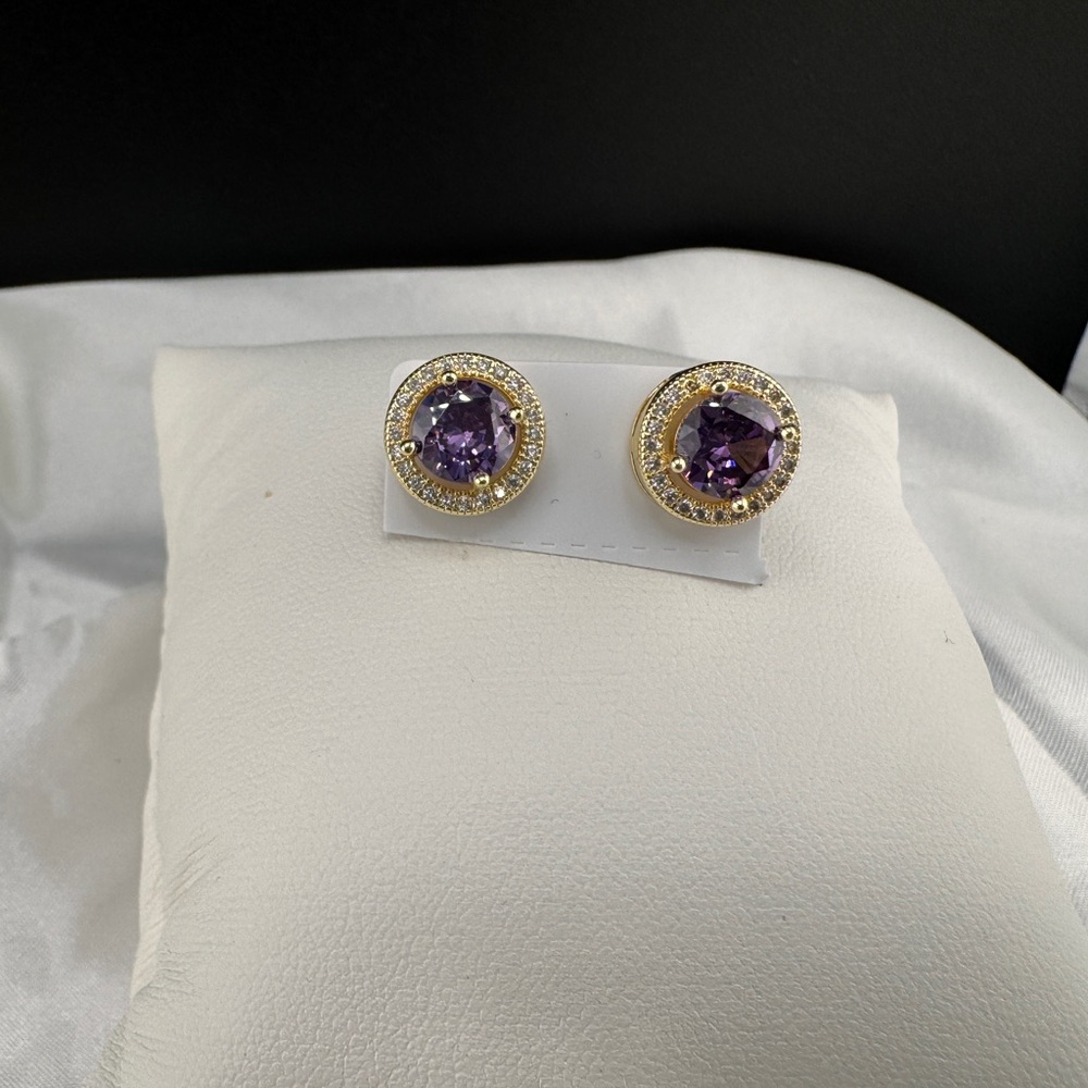 Gold and Purple Gemstone Earrings